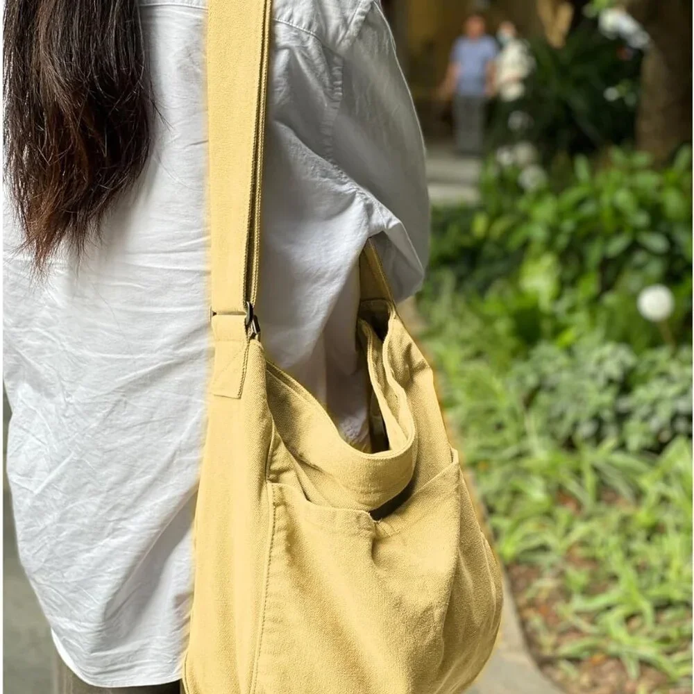 Canvas Hobo Crossbody Shoulder Tote Bag for Women and Men W/Multi-pocket Casual - Picture 3 of 4